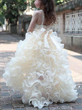 A-line/Princess V-neck Sleeveless Asymmetrical Organza Ruffles Flower Girl Dresses TPP0007808