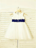 A-line/Princess Scoop Sleeveless Lace Tea-Length Tulle Flower Girl Dresses TPP0007827