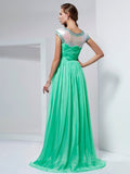 A-Line/Princess High Neck Short Sleeves Ruffles Long Chiffon Dresses TPP0003676