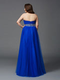 A-Line/Princess Strapless Rhinestone Sleeveless Long Net Plus Size Dresses TPP0003438