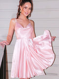 A-Line/Princess Ruffles Spaghetti Straps Satin Sleeveless Short/Mini Homecoming Dresses TPP0004298