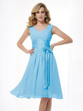 A-Line/Princess Straps Sleeveless Pleats Short Chiffon Bridesmaid Dresses TPP0005096