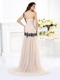 A-Line/Princess One-Shoulder Beading Applique Sleeveless Long Chiffon Dresses TPP0003750