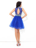 A-Line/Princess High Neck Beading Sleeveless Short Net Cocktail Dresses TPP0008463