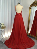 A-Line/Princess Sleeveless Halter Chiffon Applique Sweep/Brush Train Dresses TPP0002009