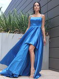 A-Line/Princess Satin Ruffles Spaghetti Straps Sleeveless Sweep/Brush Train Dresses TPP0001696