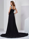 A-Line/Princess Straps Sleeveless Beading Long Chiffon Dresses TPP0003148