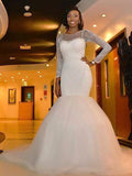 Trumpet/Mermaid Long Sleeves Scoop Sweep/Brush Train Beading Tulle Wedding Dresses TPP0006315