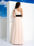 A-Line/Princess One-Shoulder Sash/Ribbon/Belt Sleeveless Long Chiffon Dresses TPP0002768