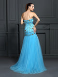 Trumpet/Mermaid Sweetheart Beading Sleeveless Long Satin Dresses TPP0004261