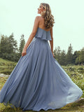 A-Line/Princess Chiffon Ruffles Spaghetti Straps Sleeveless Floor-Length Bridesmaid Dresses TPP0004961