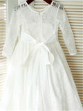 A-line/Princess Scoop Long Sleeves Bowknot Ankle-Length Lace Flower Girl Dresses TPP0007709