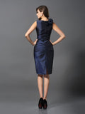 Sheath/Column V-neck Hand-Made Flower Sleeveless Short Taffeta Cocktail Dresses TPP0008756