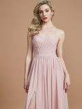 A-Line/Princess Spaghetti Straps Sleeveless Ruched Floor-Length Chiffon Bridesmaid Dresses TPP0005244