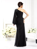 Sheath/Column One-Shoulder Beading Long Sleeves Long Chiffon Mother of the Bride Dresses TPP0007087