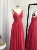 A-Line/Princess Floor-Length Sleeveless Chiffon Applique V-neck Dresses