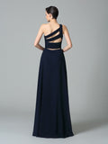 A-Line/Princess One-Shoulder Rhinestone Sleeveless Long Chiffon Dresses TPP0003449