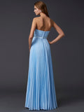 A-Line/Princess Strapless Sleeveless Ruched Long Chiffon Dresses TPP0003436