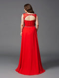 A-Line/Princess Scoop Beading Sleeveless Long Chiffon Plus Size Dresses TPP0003655