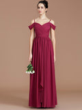 A-Line/Princess Off-the-Shoulder Sleeveless Ruched Floor-Length Chiffon Bridesmaid Dresses TPP0005174