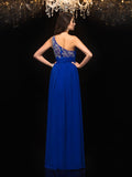 A-Line/Princess One-Shoulder Beading Sleeveless Long Chiffon Dresses TPP0004237