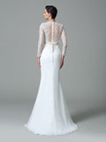 Trumpet/Mermaid Jewel Lace Long Sleeves Long Satin Wedding Dresses TPP0006249