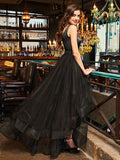 A-Line/Princess Sleeveless V-neck Asymmetrical Ruffles Organza Dresses TPP0002885