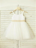 A-line/Princess Spaghetti Straps Sleeveless Bowknot Knee-Length Tulle Flower Girl Dresses TPP0007742