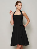 A-Line/Princess Halter Sleeveless Pleats Bowknot Short Chiffon Bridesmaid Dresses TPP0005094