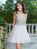 A-Line/Princess Rhinestone Straps Sleeveless Short/Mini Chiffon Dresses TPP0008281