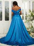 A-Line/Princess Silk like Satin Ruffles Off-the-Shoulder Sleeveless Sweep/Brush Train Bridesmaid Dresses TPP0004978