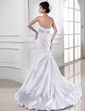 Trumpet/Mermaid Beading Sweetheart Sleeveless Elastic Woven Satin Wedding Dresses TPP0006725