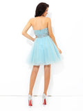 A-Line/Princess Sweetheart Beading Short Sleeveless Satin Cocktail Dresses TPP0008752