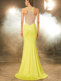 Trumpet/Mermaid V-neck Sleeveless Sweep/Brush Train Beading Spandex Dresses TPP0004146