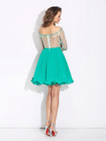 A-Line/Princess Off-the-Shoulder Beading 1/2 Sleeves Short Chiffon Dresses TPP0008484