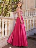 A-Line/Princess Off-the-Shoulder Beading Sleeveless Satin Floor-Length Two Piece Dresses TPP0003592