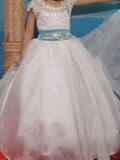 Ball Gown Short Sleeves Scoop Floor-Length Beading Organza Flower Girl Dresses TPP0007621