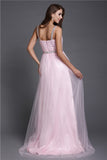 A-Line/Princess Spaghetti Straps Rhinestone Sleeveless Long Net Dresses TPP0004379