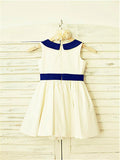 A-line/Princess Scoop Sleeveless Hand-made Flower Tea-Length Satin Flower Girl Dresses TPP0007920