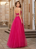 A-Line/Princess Halter Beading Sleeveless Tulle Floor-Length Two Piece Dresses TPP0003789