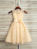 A-Line/Princess Lace Sash/Ribbon/Belt Scoop Sleeveless Tea-Length Flower Girl Dresses TPP0007520