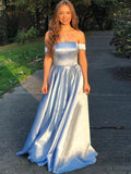 A-Line/Princess Sleeveless Off-the-Shoulder Satin Floor-Length Ruffles Dresses TPP0004046