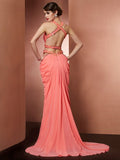 A-Line/Princess Halter Beading Sleeveless Long Chiffon Dresses TPP0003175