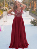 A-Line/Princess Chiffon Beading Spaghetti Straps Sleeveless Floor-Length Dresses TPP0004836