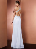 A-Line/Princess Halter Sleeveless Applique Beading Long Chiffon Dresses TPP0002725