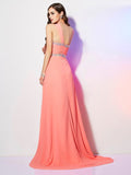 A-Line/Princess One-Shoulder Sleeveless Beading Long Chiffon Dresses TPP0004386