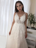 A-Line/Princess Applique Sleeveless Tulle Floor-Length V-neck Dresses TPP0004811