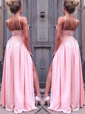 A-Line/Princess Sleeveless Straps Floor-Length Ruched Silk like Satin Dresses TPP0002107