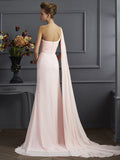 A-Line/Princess One-Shoulder Sleeveless Beading Long Chiffon Dresses TPP0002391