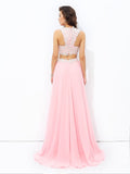 A-line/Princess Straps Applique Sleeveless Long Chiffon Two Piece Dresses TPP0002704